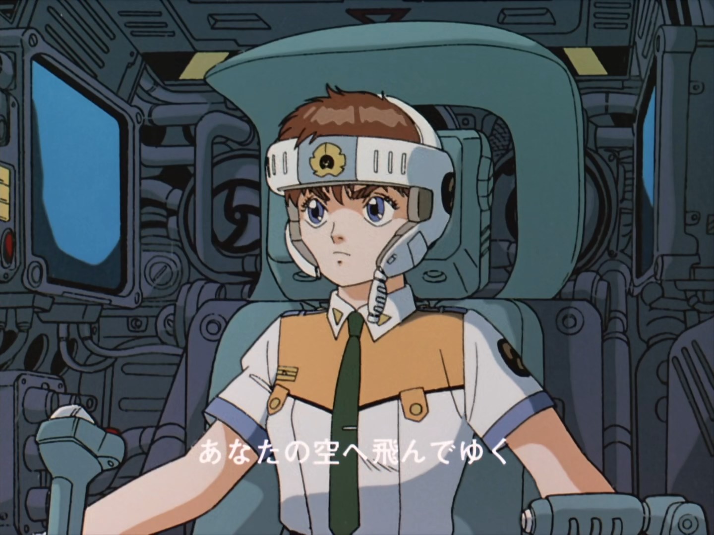 Noa in the cockpit of her mech, her face looking wider and off model